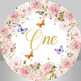 Lofaris Floral And Butterfly Round Happy 1St Birthday Backdrop